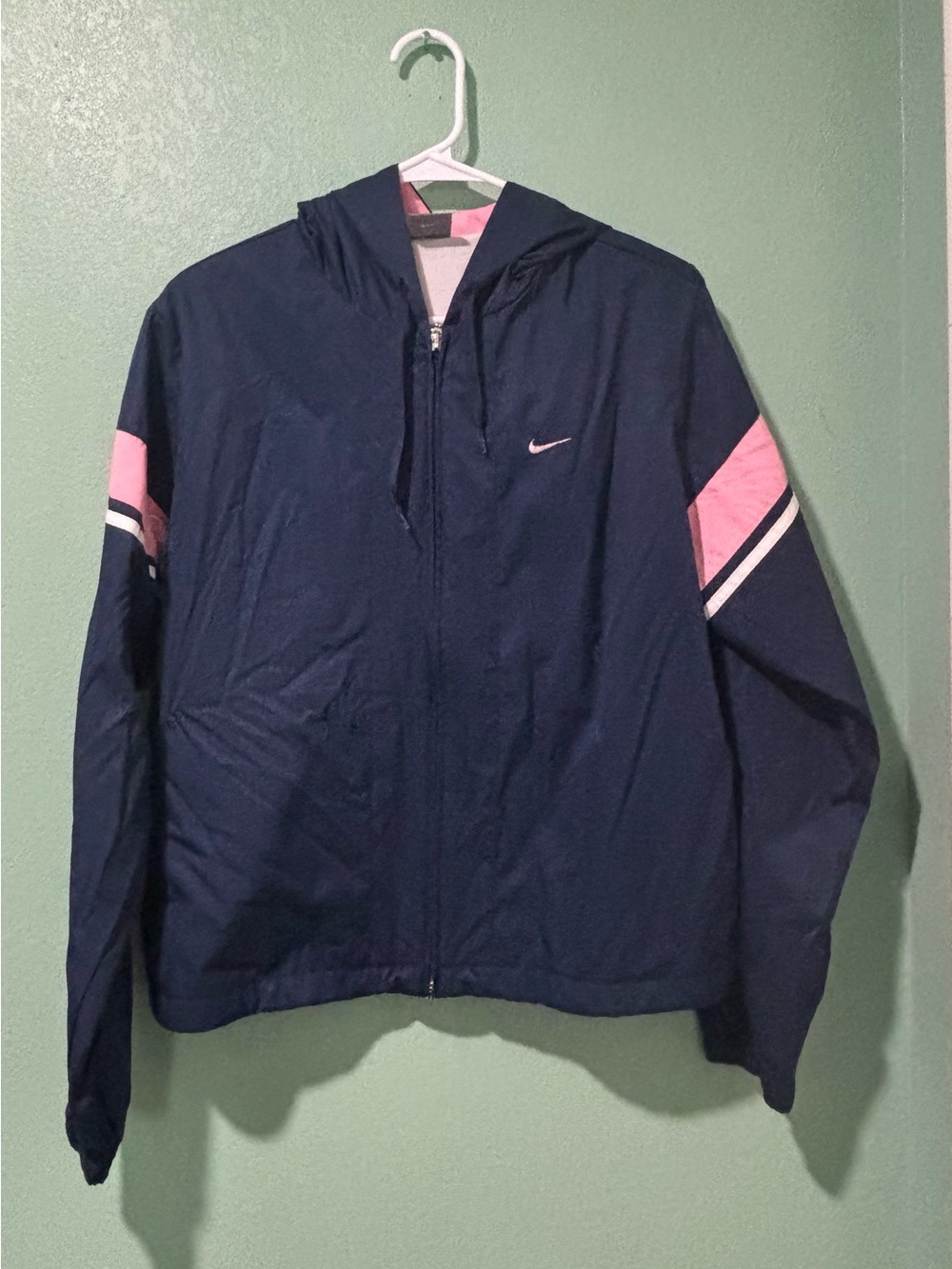 Nike Navy Jacket Set with Pink and White Sleeve Stripes